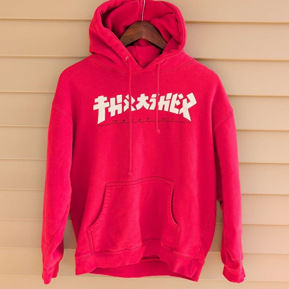 Thrasher Hoodie Mens Medium Red Japanese‎ Logo Graphic Pullover Sweatshirt